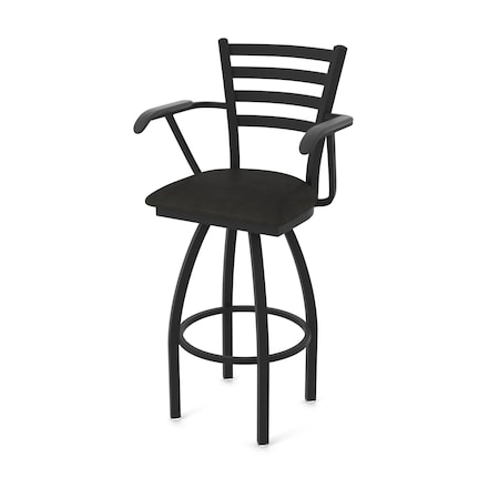 Holland Bar Stool Co Jackie with Arms 25 in. Swivel Counter Stool with Black Wrinkle Finish and Canter Espresso Seat 415